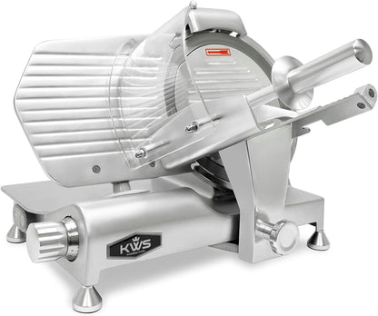 KWS MS-10XT Premium 320W Electric Meat Slicer 10-Inch in Red with Non-sticky Teflon Blade, Frozen Meat/Deli/Cheese/Food Slicer Low Noises Commercial and Home Use [ ETL, NSF Certified ]