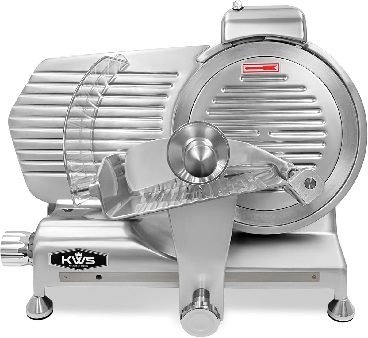 KWS MS-10XT Premium 320W Electric Meat Slicer 10-Inch in Red with Non-sticky Teflon Blade, Frozen Meat/Deli/Cheese/Food Slicer Low Noises Commercial and Home Use [ ETL, NSF Certified ]