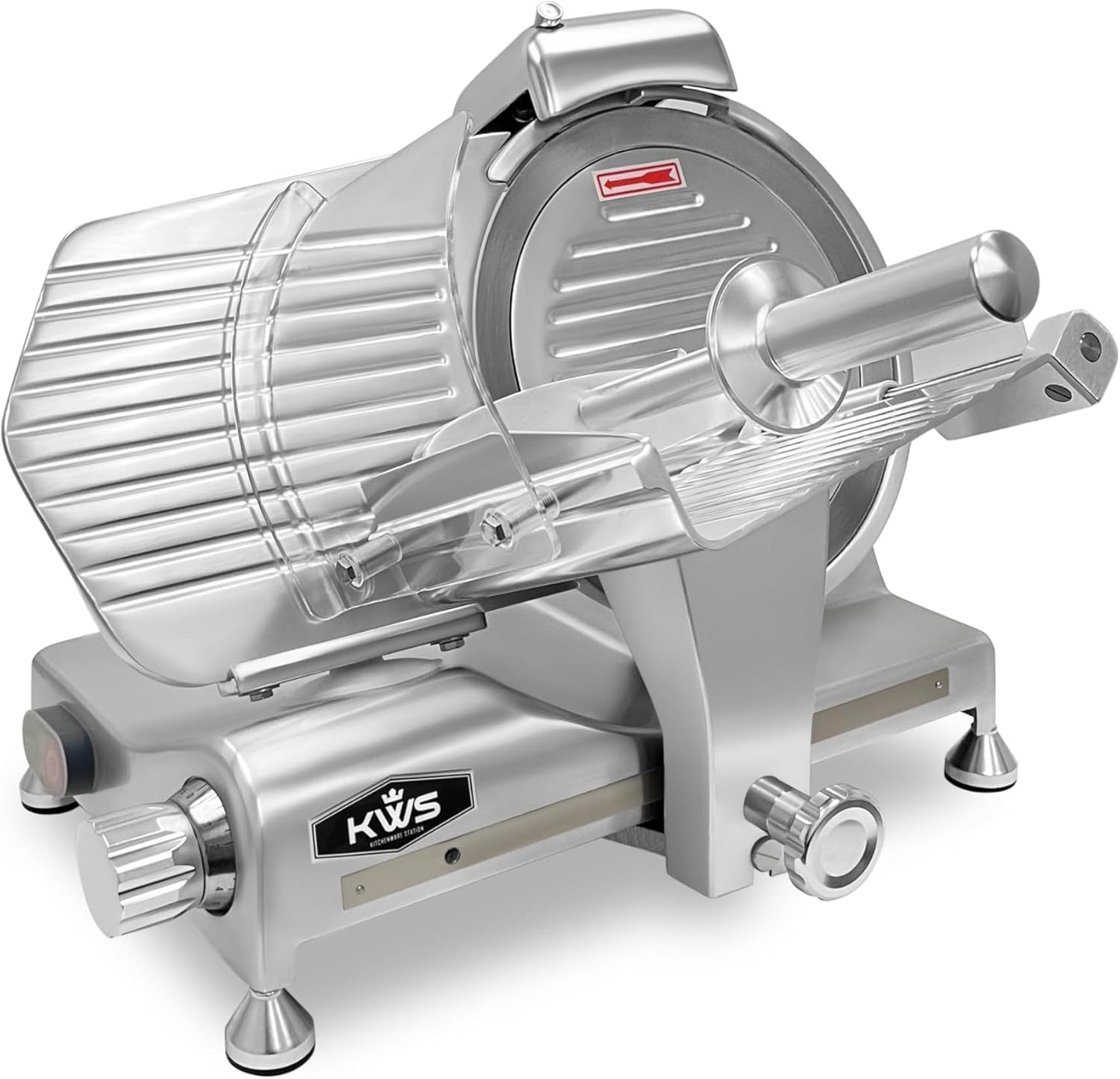 KWS MS-10XT Premium 320W Electric Meat Slicer 10-Inch in Red with Non-sticky Teflon Blade, Frozen Meat/Deli/Cheese/Food Slicer Low Noises Commercial and Home Use [ ETL, NSF Certified ]
