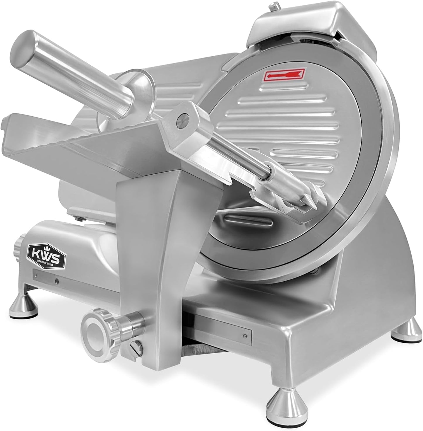 KWS MS-10XT Premium 320W Electric Meat Slicer 10-Inch in Red with Non-sticky Teflon Blade, Frozen Meat/Deli/Cheese/Food Slicer Low Noises Commercial and Home Use [ ETL, NSF Certified ]