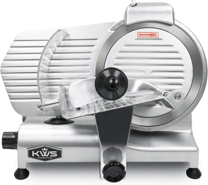 KWS MS-10XT Premium 320W Electric Meat Slicer 10-Inch in Red with Non-sticky Teflon Blade, Frozen Meat/Deli/Cheese/Food Slicer Low Noises Commercial and Home Use [ ETL, NSF Certified ]