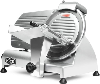 KWS MS-10XT Premium 320W Electric Meat Slicer 10-Inch in Red with Non-sticky Teflon Blade, Frozen Meat/Deli/Cheese/Food Slicer Low Noises Commercial and Home Use [ ETL, NSF Certified ]