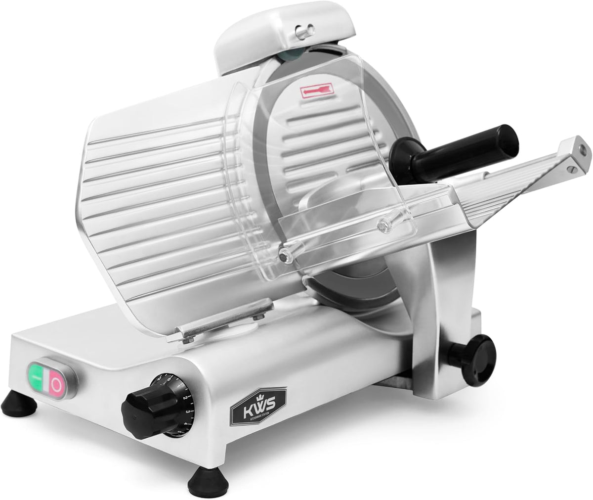 KWS MS-10XT Premium 320W Electric Meat Slicer 10-Inch in Red with Non-sticky Teflon Blade, Frozen Meat/Deli/Cheese/Food Slicer Low Noises Commercial and Home Use [ ETL, NSF Certified ]