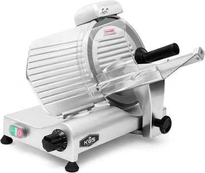 KWS MS-10XT Premium 320W Electric Meat Slicer 10-Inch in Red with Non-sticky Teflon Blade, Frozen Meat/Deli/Cheese/Food Slicer Low Noises Commercial and Home Use [ ETL, NSF Certified ]