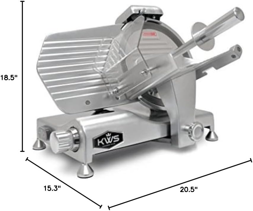 KWS MS-10XT Premium 320W Electric Meat Slicer 10-Inch in Red with Non-sticky Teflon Blade, Frozen Meat/Deli/Cheese/Food Slicer Low Noises Commercial and Home Use [ ETL, NSF Certified ]