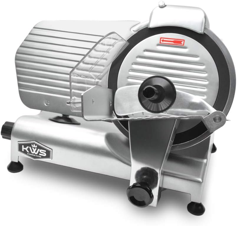 KWS MS-10XT Premium 320W Electric Meat Slicer 10-Inch in Red with Non-sticky Teflon Blade, Frozen Meat/Deli/Cheese/Food Slicer Low Noises Commercial and Home Use [ ETL, NSF Certified ]