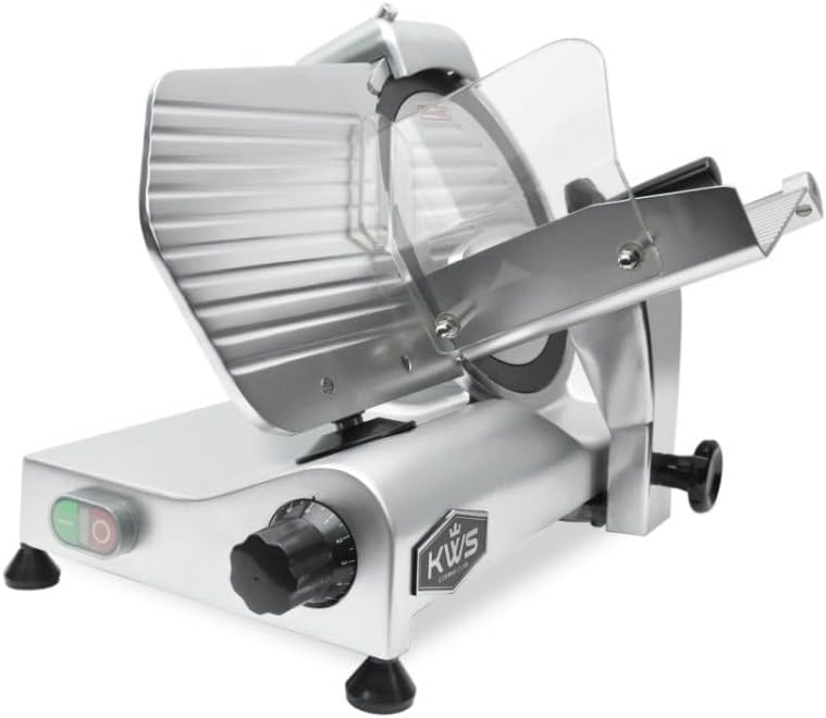 KWS MS-10XT Premium 320W Electric Meat Slicer 10-Inch in Red with Non-sticky Teflon Blade, Frozen Meat/Deli/Cheese/Food Slicer Low Noises Commercial and Home Use [ ETL, NSF Certified ]