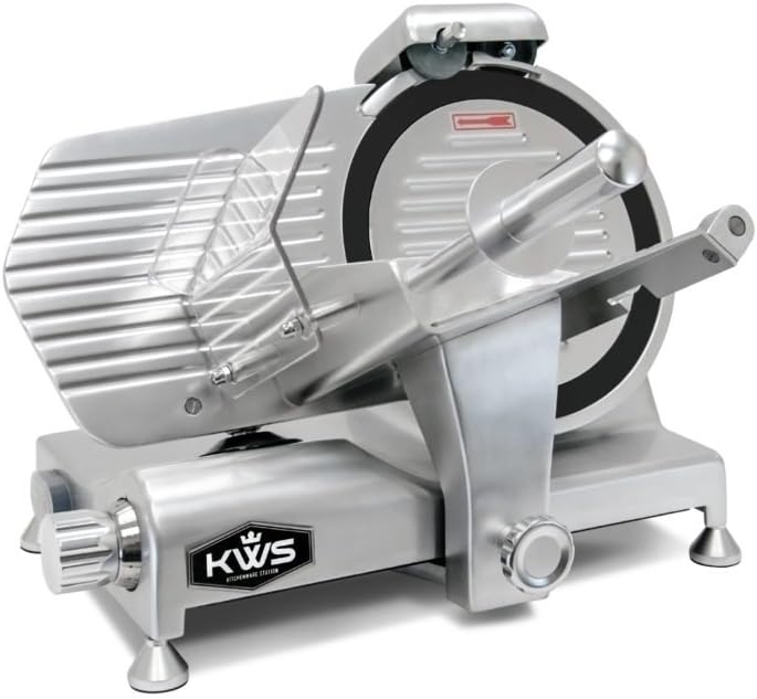KWS MS-10XT Premium 320W Electric Meat Slicer 10-Inch in Red with Non-sticky Teflon Blade, Frozen Meat/Deli/Cheese/Food Slicer Low Noises Commercial and Home Use [ ETL, NSF Certified ]
