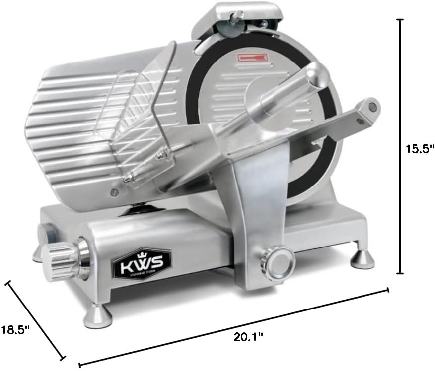 KWS MS-10XT Premium 320W Electric Meat Slicer 10-Inch in Red with Non-sticky Teflon Blade, Frozen Meat/Deli/Cheese/Food Slicer Low Noises Commercial and Home Use [ ETL, NSF Certified ]