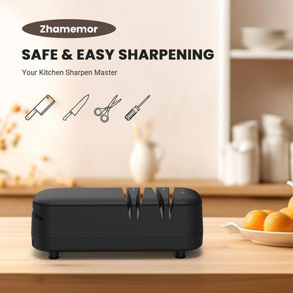Knife Sharpener, Professional Electric Knife Sharpener for Home Kitchen Knives 2 Stages Quick Sharpening & Polishing with Scissors Sharpening Black