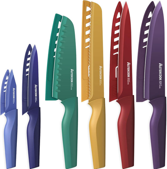 Knife Set, 12 Pcs Color-Coded Kitchen Knives Set, 6 Color Anti-Rust Coating Stainless Steel Chef Knife Sets with 6 Blade Guards Dishwasher Safe Fathers Day Gift for Men