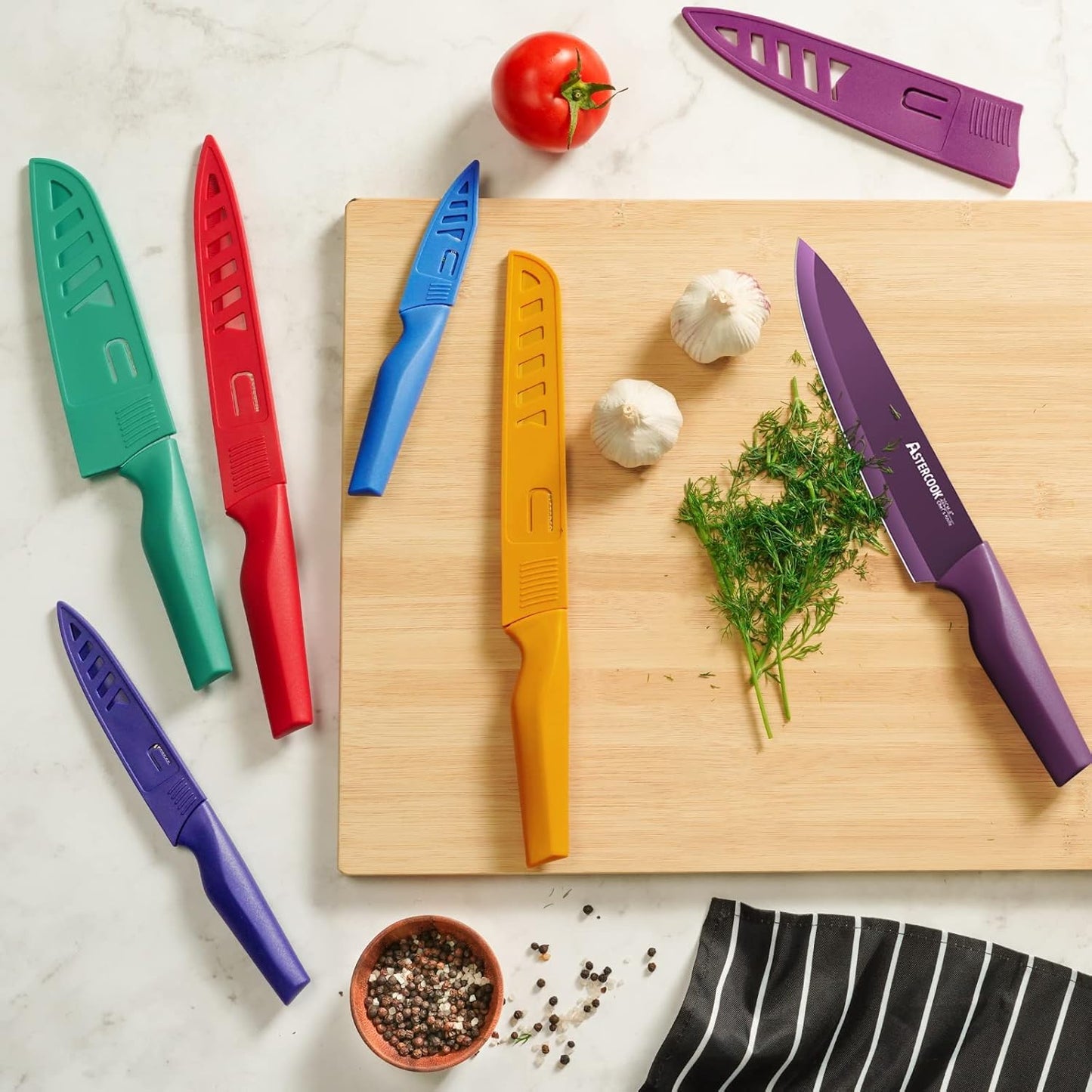 Knife Set, 12 Pcs Color-Coded Kitchen Knives Set, 6 Color Anti-Rust Coating Stainless Steel Chef Knife Sets with 6 Blade Guards Dishwasher Safe Fathers Day Gift for Men