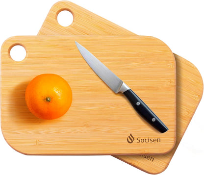 2 Pack Small Bamboo Wood Cutting Board for Kitchen Mini Wooden Charcuterie Boards 8.6" x 6" Lightweight Chopping Board Non Toxic Serving Board Tiny Chef Set Camping Fruit Lemon Sandwich Cheese