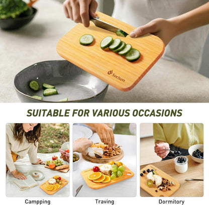 2 Pack Small Bamboo Wood Cutting Board for Kitchen Mini Wooden Charcuterie Boards 8.6" x 6" Lightweight Chopping Board Non Toxic Serving Board Tiny Chef Set Camping Fruit Lemon Sandwich Cheese