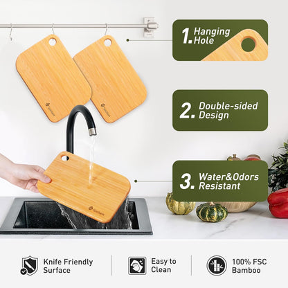 2 Pack Small Bamboo Wood Cutting Board for Kitchen Mini Wooden Charcuterie Boards 8.6" x 6" Lightweight Chopping Board Non Toxic Serving Board Tiny Chef Set Camping Fruit Lemon Sandwich Cheese