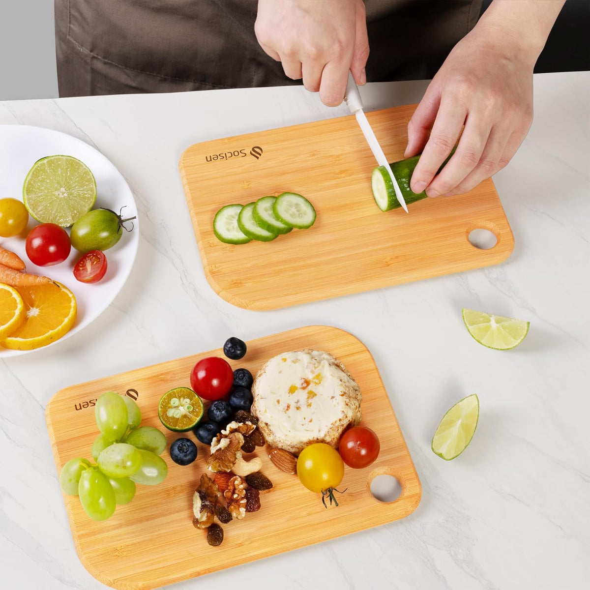 2 Pack Small Bamboo Wood Cutting Board for Kitchen Mini Wooden Charcuterie Boards 8.6" x 6" Lightweight Chopping Board Non Toxic Serving Board Tiny Chef Set Camping Fruit Lemon Sandwich Cheese