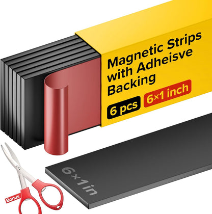 Magnetic Strips with Adhesive Backing - Magnetic Tape for Crafts - Tool and Knife Magnet Strips for Kitchen, Garage and Garden - Adhesive Magnetic Tool Holder Strip for Wall(6 Pieces)