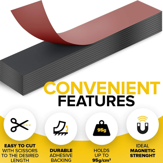 Magnetic Strips with Adhesive Backing - Magnetic Tape for Crafts - Tool and Knife Magnet Strips for Kitchen, Garage and Garden - Adhesive Magnetic Tool Holder Strip for Wall(6 Pieces)
