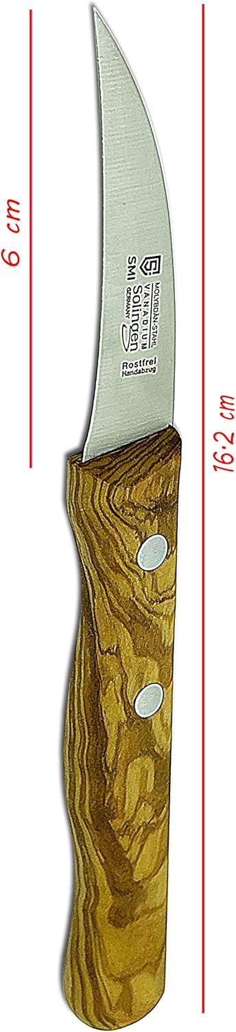 Solingen Peeling Knife Bird Beak Paring Knife Germany Olive Wood Handle Fruit Knife 2.3 inch Sharp Blade - Not Dishwasher Safe