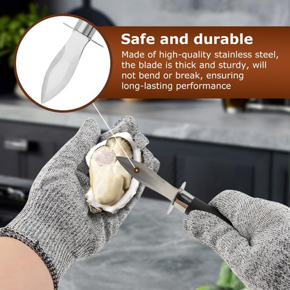 Oyster Shucking Knife Set, 2 Oysters Shucking Knives and 1 Pair Cut Resistant Gloves, Professional Clam Opener, Stainless Steel Oyster Shucker Tool for Shellfish and Oysters