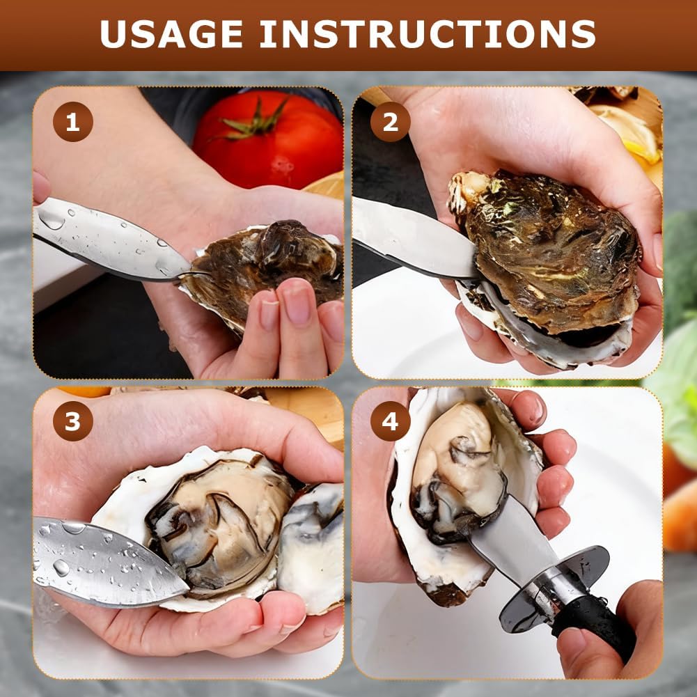 Oyster Shucking Knife Set, 2 Oysters Shucking Knives and 1 Pair Cut Resistant Gloves, Professional Clam Opener, Stainless Steel Oyster Shucker Tool for Shellfish and Oysters