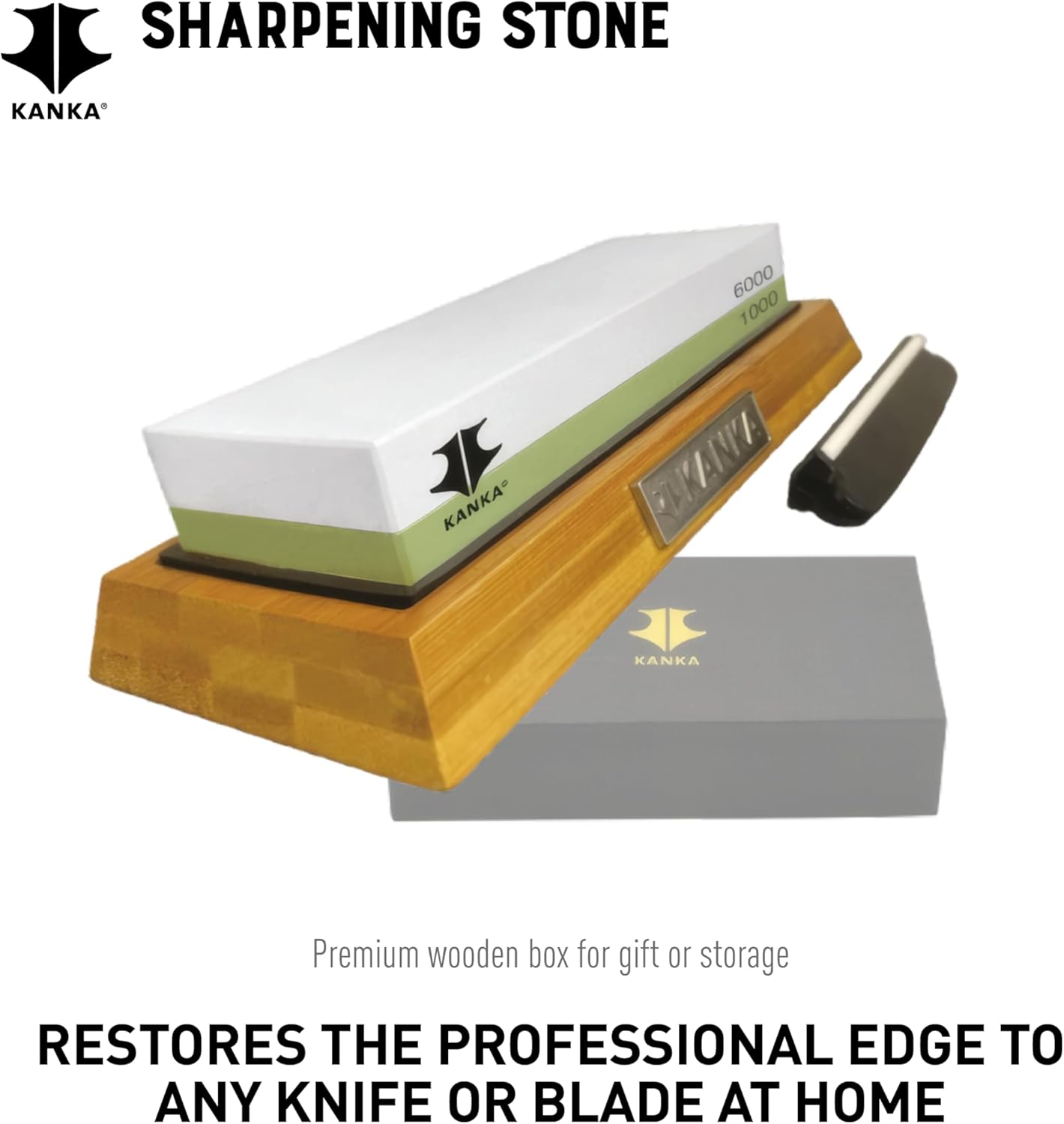 Professional Premium Whetstone - Knife Sharpening Stone 2 Side Grit, 1000/6000, Waterstone Knife Sharpener with Non Slip Bamboo Base and Angle Guide
