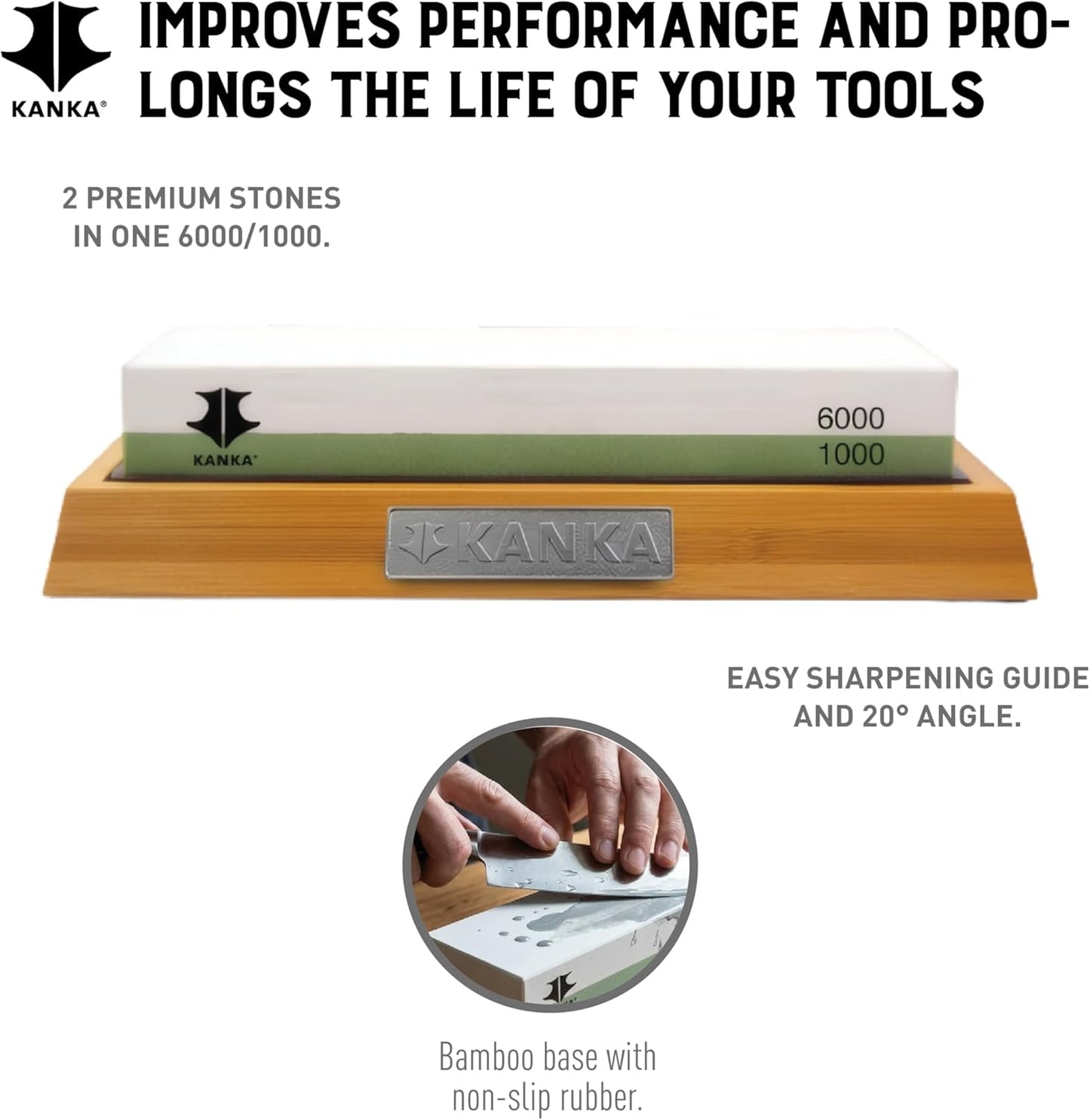 Professional Premium Whetstone - Knife Sharpening Stone 2 Side Grit, 1000/6000, Waterstone Knife Sharpener with Non Slip Bamboo Base and Angle Guide
