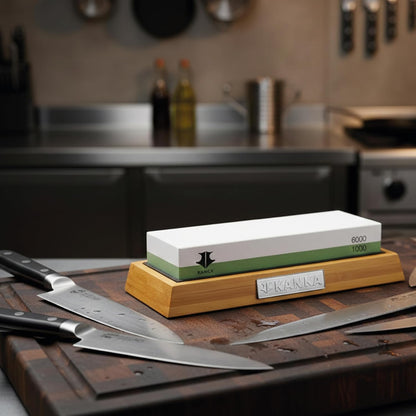Professional Premium Whetstone - Knife Sharpening Stone 2 Side Grit, 1000/6000, Waterstone Knife Sharpener with Non Slip Bamboo Base and Angle Guide