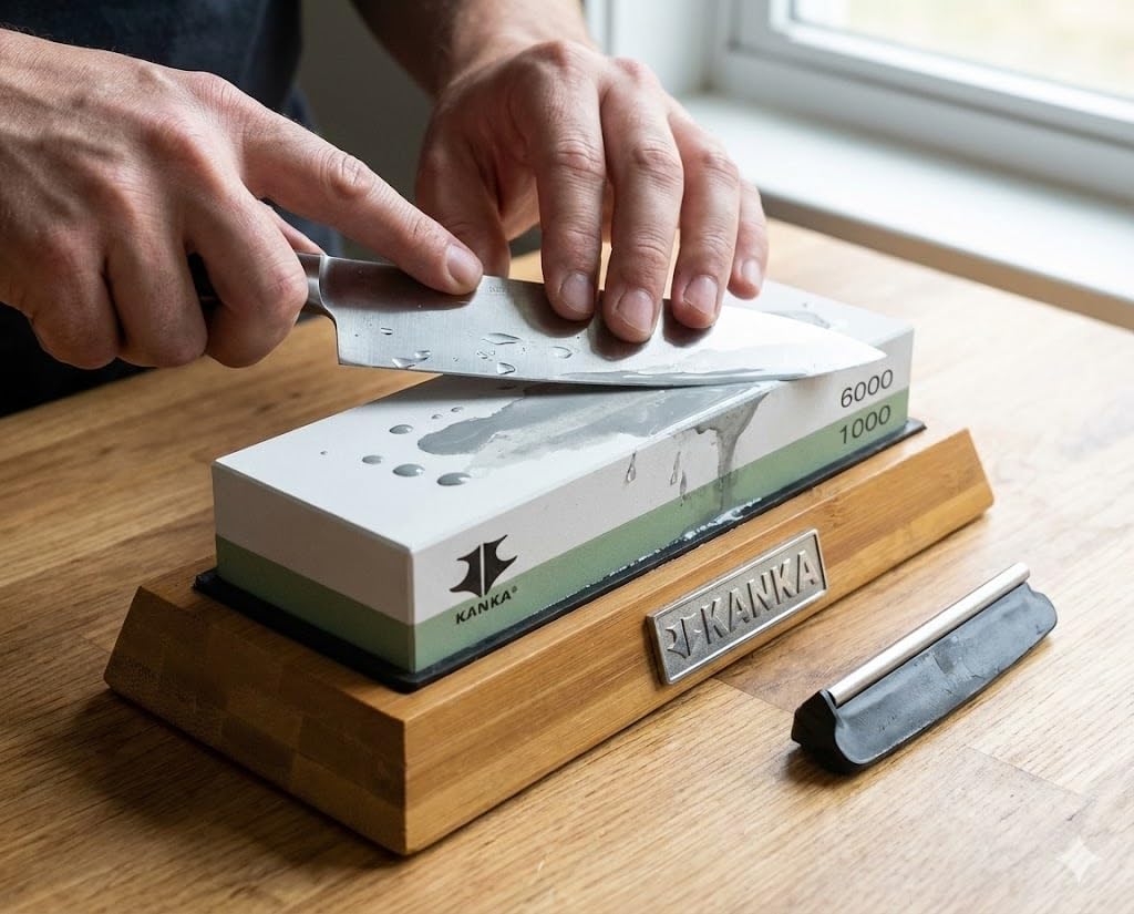 Professional Premium Whetstone - Knife Sharpening Stone 2 Side Grit, 1000/6000, Waterstone Knife Sharpener with Non Slip Bamboo Base and Angle Guide