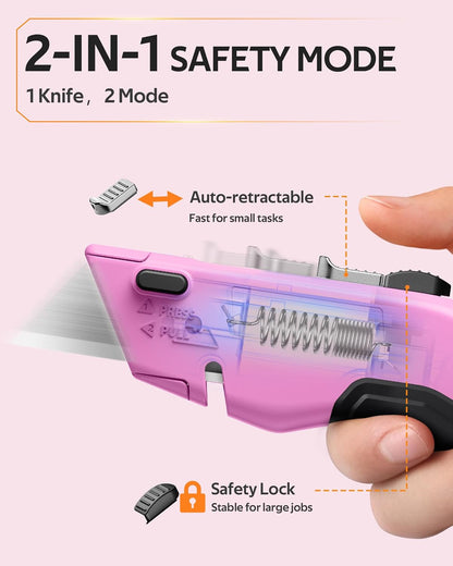 VOTREK® Box Cutter Utility Knife, [2-in-1] Retractable Box Cutter, with Blade Storage, Safety All Metal Heavy Duty Sharp Razor Knife for Home & Warehouse Cardboard, Carton, with Extra Blades