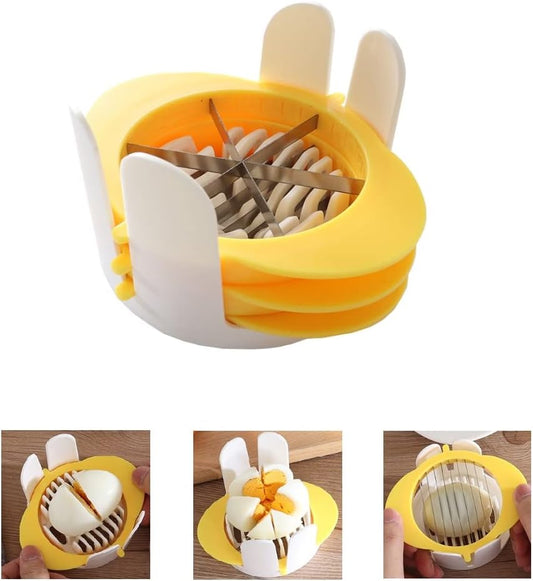 [Upgraded] 3 in 1 Egg Slicer with Metal Blades for Hard Boiled Eggs & Soft Fruits, Stainless Steel Hard Boiled Egg Cutter, Heavy Duty Strawberry Mushroom or Ham Slicer, Dishwasher Safe