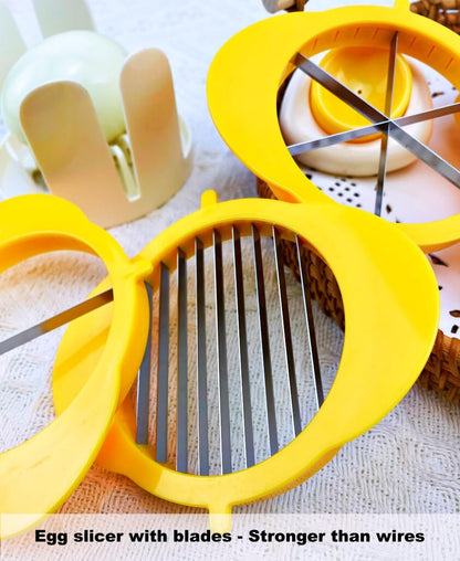 [Upgraded] 3 in 1 Egg Slicer with Metal Blades for Hard Boiled Eggs & Soft Fruits, Stainless Steel Hard Boiled Egg Cutter, Heavy Duty Strawberry Mushroom or Ham Slicer, Dishwasher Safe