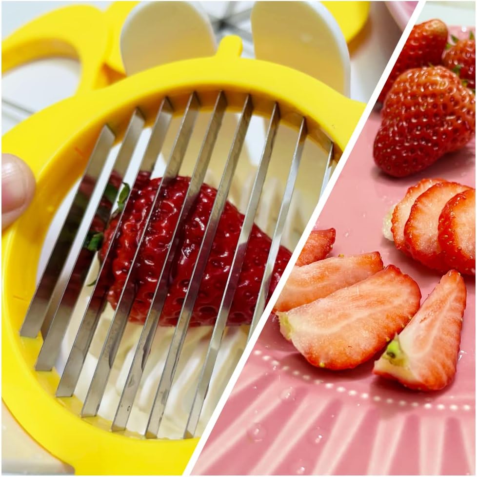 [Upgraded] 3 in 1 Egg Slicer with Metal Blades for Hard Boiled Eggs & Soft Fruits, Stainless Steel Hard Boiled Egg Cutter, Heavy Duty Strawberry Mushroom or Ham Slicer, Dishwasher Safe