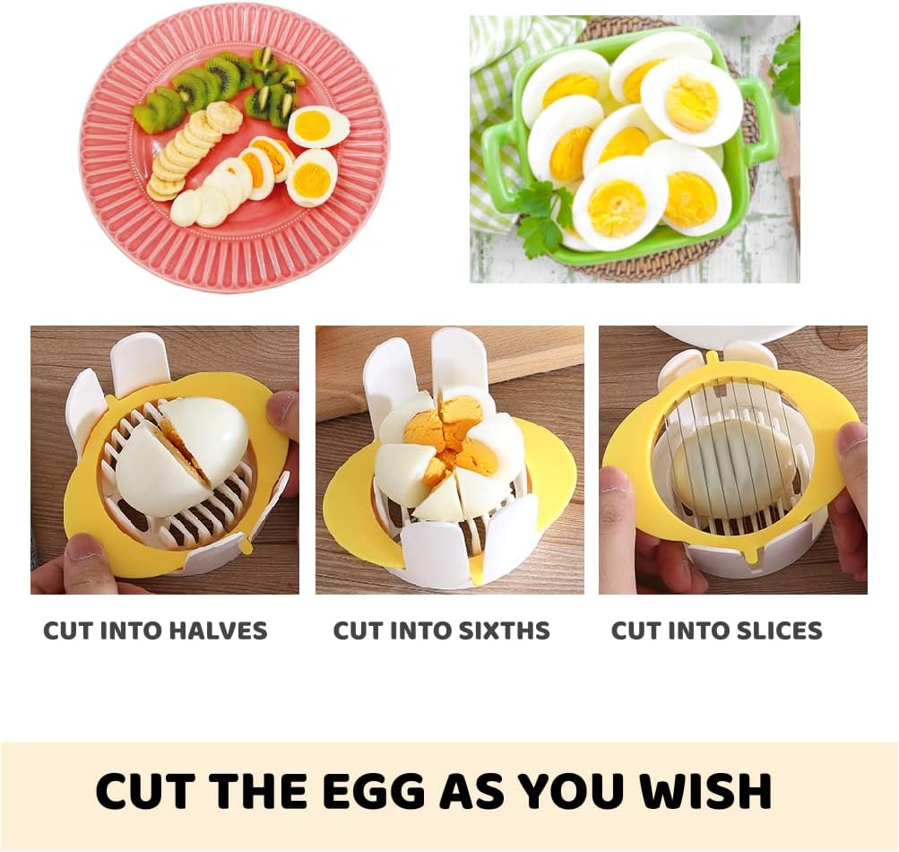 [Upgraded] 3 in 1 Egg Slicer with Metal Blades for Hard Boiled Eggs & Soft Fruits, Stainless Steel Hard Boiled Egg Cutter, Heavy Duty Strawberry Mushroom or Ham Slicer, Dishwasher Safe