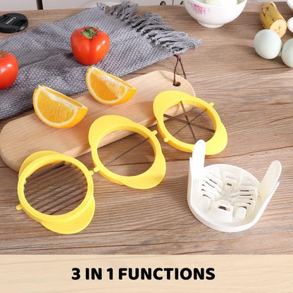 [Upgraded] 3 in 1 Egg Slicer with Metal Blades for Hard Boiled Eggs & Soft Fruits, Stainless Steel Hard Boiled Egg Cutter, Heavy Duty Strawberry Mushroom or Ham Slicer, Dishwasher Safe