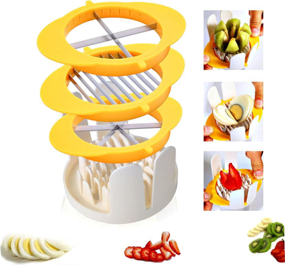 [Upgraded] 3 in 1 Egg Slicer with Metal Blades for Hard Boiled Eggs & Soft Fruits, Stainless Steel Hard Boiled Egg Cutter, Heavy Duty Strawberry Mushroom or Ham Slicer, Dishwasher Safe