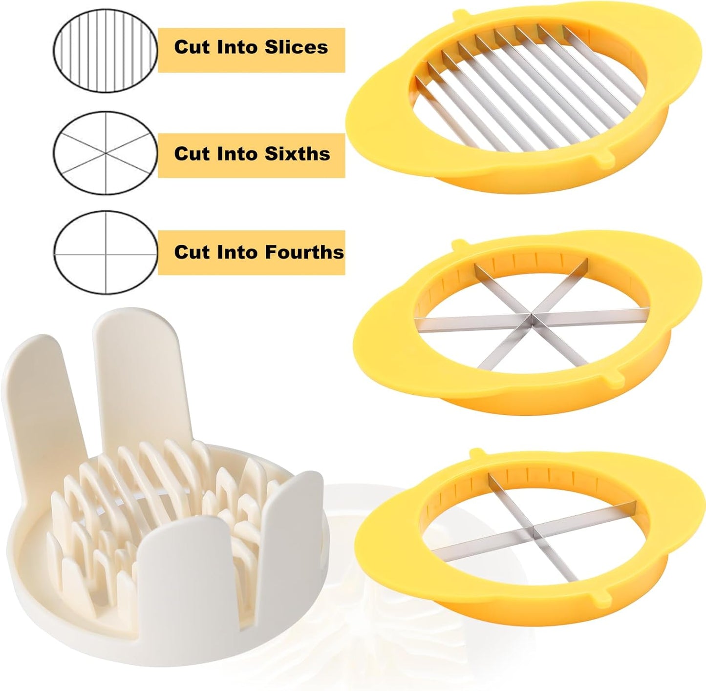 [Upgraded] 3 in 1 Egg Slicer with Metal Blades for Hard Boiled Eggs & Soft Fruits, Stainless Steel Hard Boiled Egg Cutter, Heavy Duty Strawberry Mushroom or Ham Slicer, Dishwasher Safe