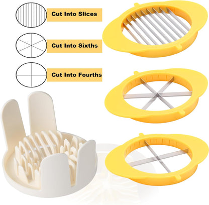 [Upgraded] 3 in 1 Egg Slicer with Metal Blades for Hard Boiled Eggs & Soft Fruits, Stainless Steel Hard Boiled Egg Cutter, Heavy Duty Strawberry Mushroom or Ham Slicer, Dishwasher Safe
