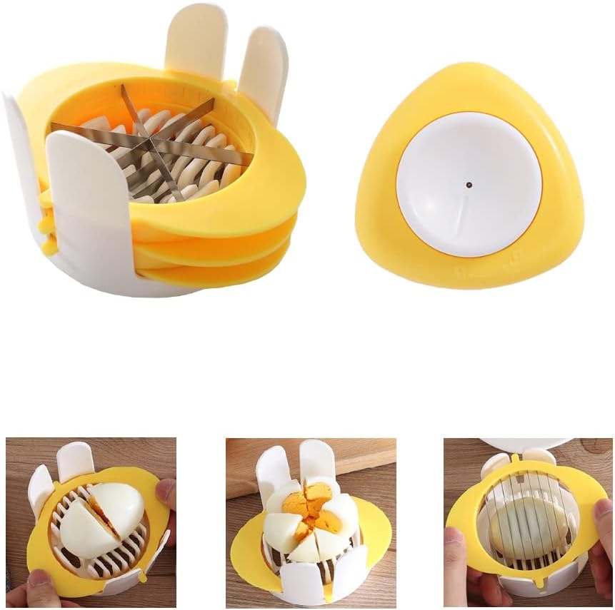 [Upgraded] 3 in 1 Egg Slicer with Metal Blades for Hard Boiled Eggs & Soft Fruits, Stainless Steel Hard Boiled Egg Cutter, Heavy Duty Strawberry Mushroom or Ham Slicer, Dishwasher Safe