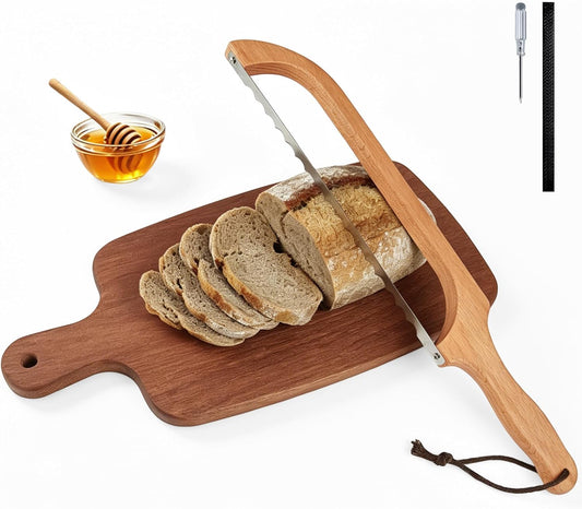 Sourdough Bread Knife & Bread Board Set,Sharp and Crack Resistant | 16"L and R Use Bread Knife With Cutting Board,Stainless Steel Anti-Break Bread Bow Knife, for Homemade Bread,Bagels,Baguettes