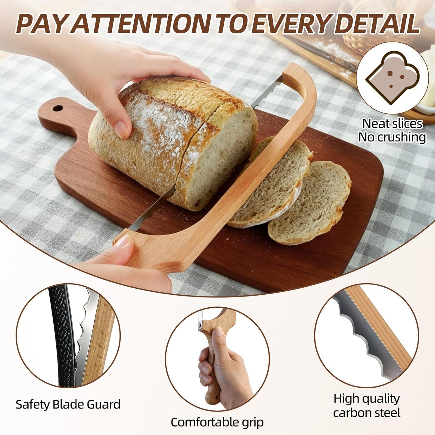 Sourdough Bread Knife & Bread Board Set,Sharp and Crack Resistant | 16"L and R Use Bread Knife With Cutting Board,Stainless Steel Anti-Break Bread Bow Knife, for Homemade Bread,Bagels,Baguettes