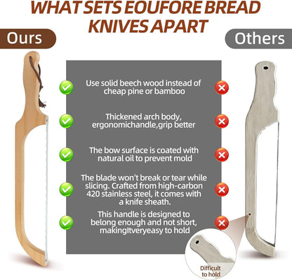 Sourdough Bread Knife & Bread Board Set,Sharp and Crack Resistant | 16"L and R Use Bread Knife With Cutting Board,Stainless Steel Anti-Break Bread Bow Knife, for Homemade Bread,Bagels,Baguettes