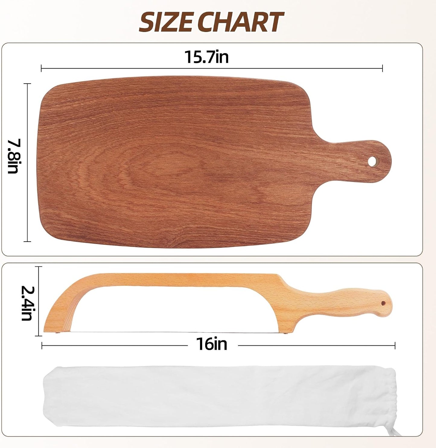 Sourdough Bread Knife & Bread Board Set,Sharp and Crack Resistant | 16"L and R Use Bread Knife With Cutting Board,Stainless Steel Anti-Break Bread Bow Knife, for Homemade Bread,Bagels,Baguettes