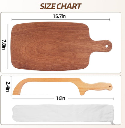 Sourdough Bread Knife & Bread Board Set,Sharp and Crack Resistant | 16"L and R Use Bread Knife With Cutting Board,Stainless Steel Anti-Break Bread Bow Knife, for Homemade Bread,Bagels,Baguettes