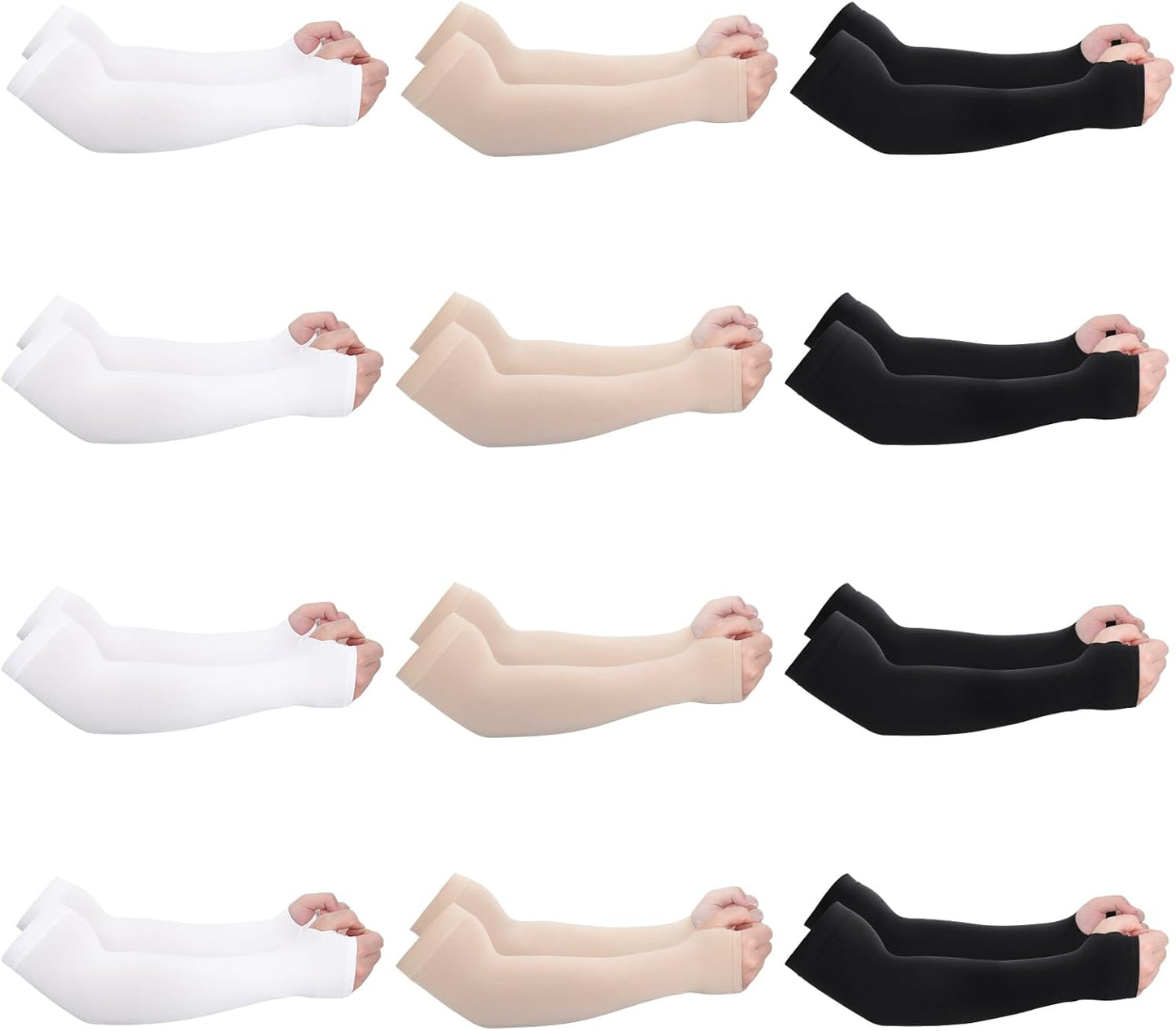 12 Pairs UV Protection Cooling Arm Sleeves for Men Women | Elderly Thin Skin Protector Forearm Cover, Upf 50+, Anti-Bruise Anti-Abrasion, Compression, Straight Cuff or Thumb Hole
