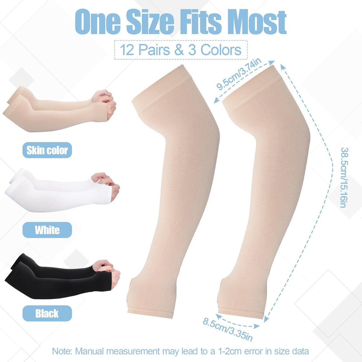 12 Pairs UV Protection Cooling Arm Sleeves for Men Women | Elderly Thin Skin Protector Forearm Cover, Upf 50+, Anti-Bruise Anti-Abrasion, Compression, Straight Cuff or Thumb Hole