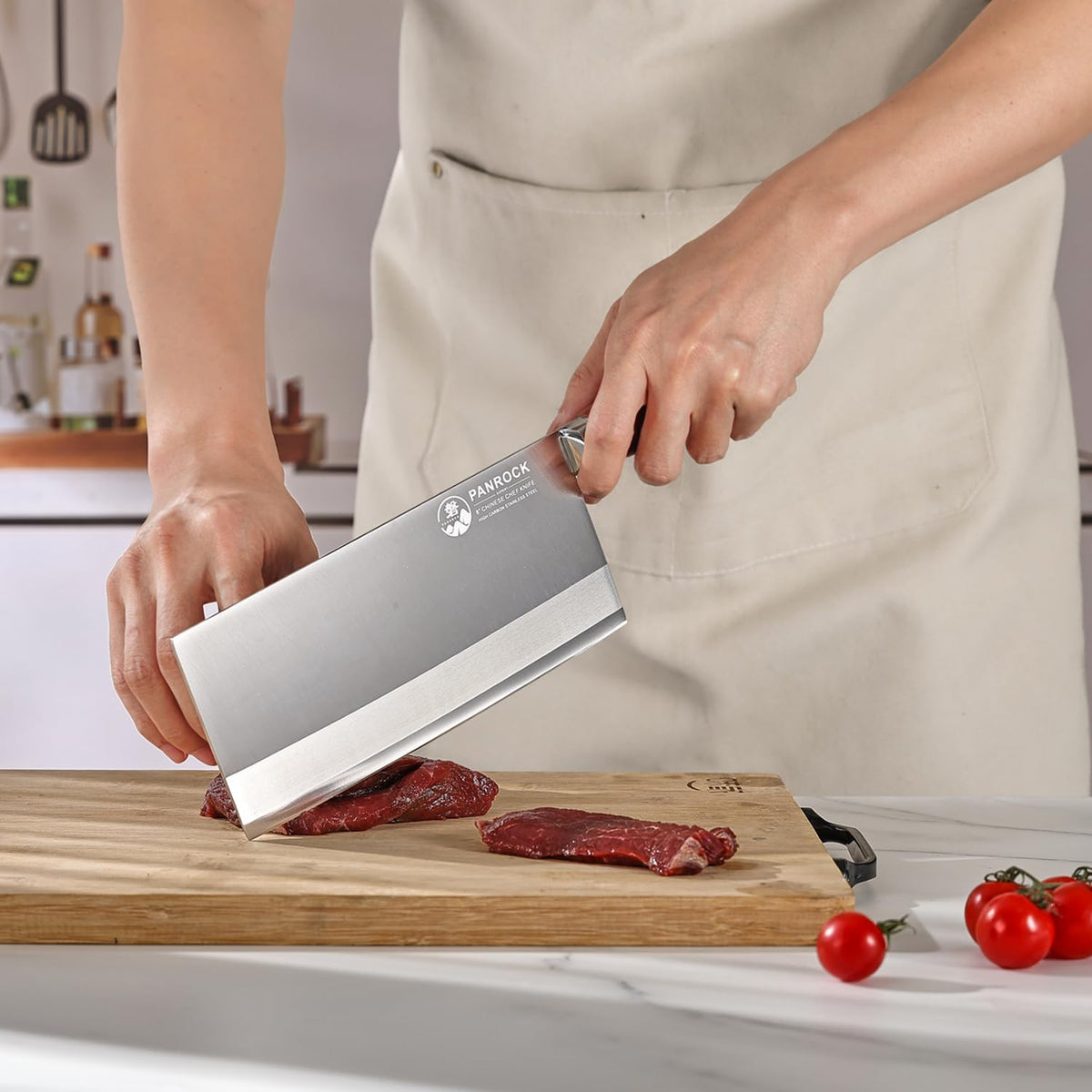 Meat Cleaver Knife 8 Inch Professional Chinese Knife - Ultra Sharp High Carbon Steel Meat Cleaver with Ergonomic Rosewood Handle, Premium Gift Box