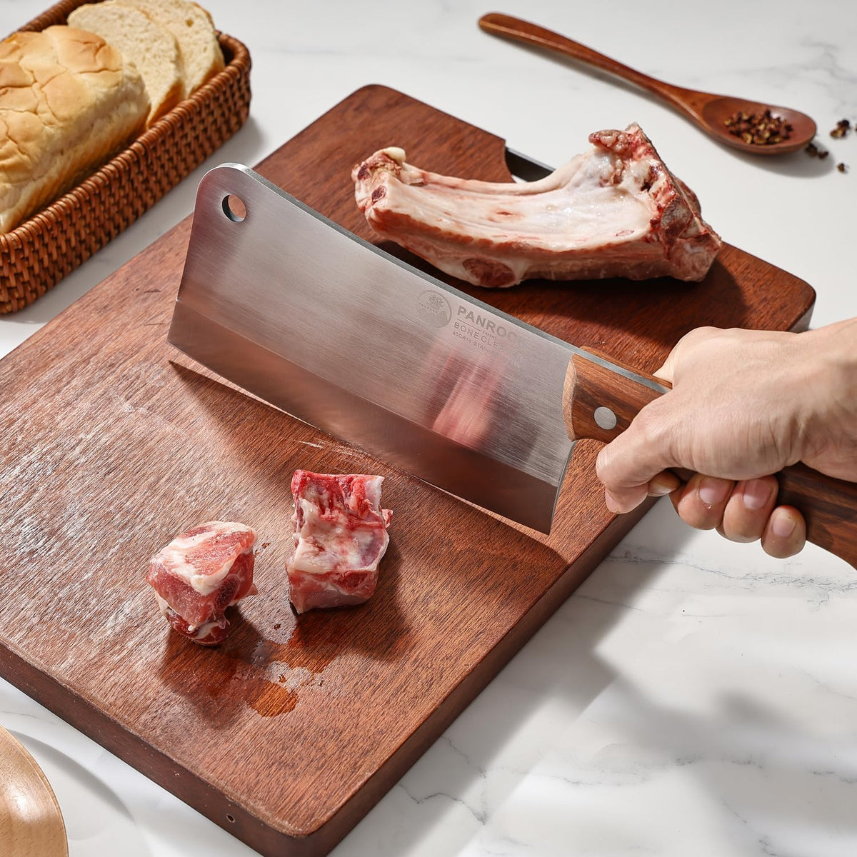 Meat Cleaver Knife 8 Inch Professional Chinese Knife - Ultra Sharp High Carbon Steel Meat Cleaver with Ergonomic Rosewood Handle, Premium Gift Box