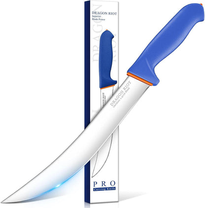 Curved Butcher Breaking Knife,Super Sharp Carving Slicing Knife for BBQ,10 Inch Scimitar Blade for Meat Cutting,High Carbon Stainless Steel Cimeter Breaking Knives with Ergonomic Handle