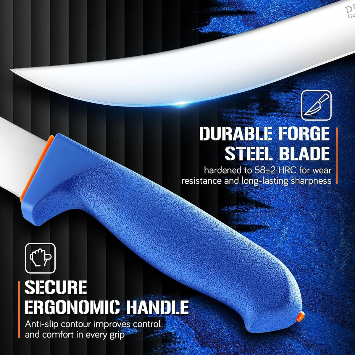 Curved Butcher Breaking Knife,Super Sharp Carving Slicing Knife for BBQ,10 Inch Scimitar Blade for Meat Cutting,High Carbon Stainless Steel Cimeter Breaking Knives with Ergonomic Handle